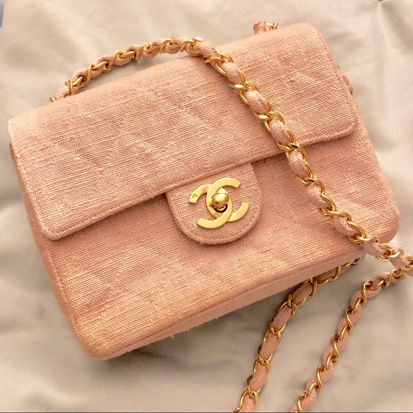 CHANEL Handbags - Chanel Pink denim 24k gold mini Square Bag